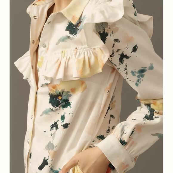 Pilcro Long-Sleeve Ruffled Denim Mini Shirt Dress Sz Med Nwts - Picture 3 of 4